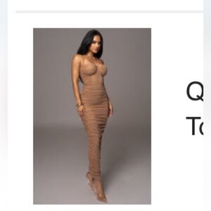 JLUXLABEL Brown Ruched Maxi Bodycon Dress